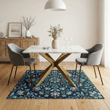 Ornate Blue Teal Floral Persian Medallion Rug
