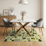 Vintage Bees Cross-Stitch Yellow Area Rug