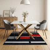 Bold Red Geometric Black White Area Rug
