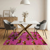 Playful Pink Cartoon Tiger Area Rug