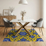 Vibrant Blue Floral on Yellow Area Rug