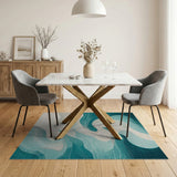 Washable Modern Abstract Teal Wave Area Rug