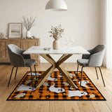 Halloween Ghosts Autumn Leaves Black Orange Plaid Rug