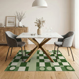 Green Geometric Checkerboard Area Rug