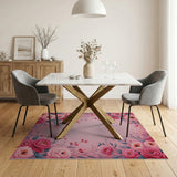 Vintage Blush Pink Rose Floral Area Rug