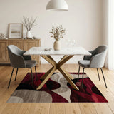 ODIKA Modern Abstract Wave Washable Area Rug - Low Pile, Non-Slip, Burgundy & Black