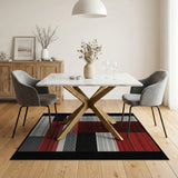 ODIKA Modern Abstract Geometric Red and Black Washable Area Rug - Low Pile & Non-Slip