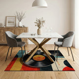Washable Retro Vinyl Record Geometric Low Pile Area Rug