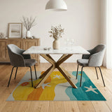 Playful Coastal Waves Starfish Crab Rug