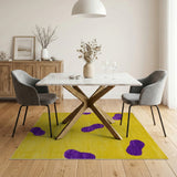 Playful Yellow Shag Area Rug with Purple Footprints