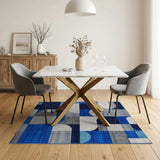 Blue and Teal Geometric Modern Blue Geometric Abstract Area Rug