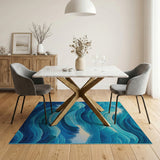 Teal Ocean Waves Abstract Area Rug