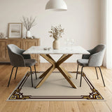 Gold Ornate Geometric Border Area Rug