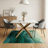 ODIKA Abstract Emerald Green Mountain Washable Area Rug - Low Pile Non-Slip Machine Washable Rug