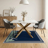 Navy Blue Deer and Pine Forest Silhouette Rug