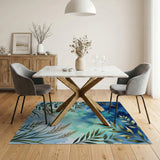Blue Teal Olive Branch Eucalyptus Area Rug