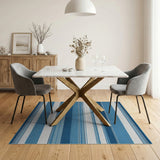 Coastal Beach Blue Teal Striped Coastal Area Rug
