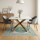 Blue and Teal Teal Mandala Floral Area Rug