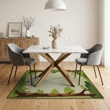 Whimsical Green Tree Border Area Rug