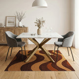 Wavy Brown Tan Abstract Shag Rug