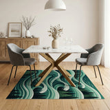 Teal Ocean Waves with Pine Forest Rug