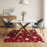 Festive Red Christmas Ornaments Snowflakes Rug