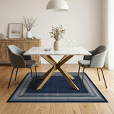 Blue and Teal Navy Blue Striped Border Area Rug