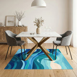 Curling Wave Blue Teal Washable Area Rug