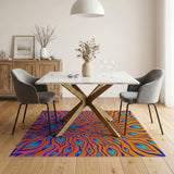 Vibrant Peacock Flame Abstract Area Rug