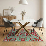 Teal Red Floral Persian Area Rug