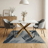 Coastal Beach Grey Palm Frond Coastal Area Rug