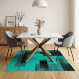 Geometric Modern Teal Black Geometric Abstract Area Rug