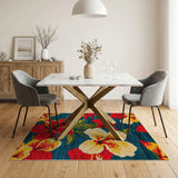 Vibrant Hibiscus Floral Navy Area Rug