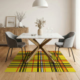 Bold Yellow Plaid Area Rug with Red Black Stripes
