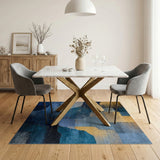 Textured Blue Teal Gold Geometric Abstract Area Rug