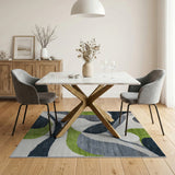 Modern Abstract Green Grey Geometric Area Rug
