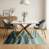 Blue and Teal Teal Ocean Waves Watercolor Area Rug