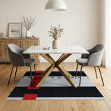 Bold Black Red Geometric Stripe Area Rug