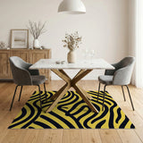 Bold Black Wavy Abstract Yellow Area Rug