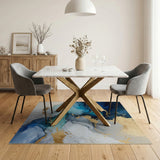 Navy Blue Gold Fluid Abstract Area Rug