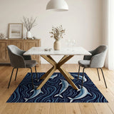 ODIKA Dolphin Ocean Waves Washable Area Rug, Non-Slip Low Pile & Pet Friendly