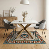 Teal Rust Persian Medallion Area Rug