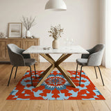 Vibrant Red Teal Geometric Area Rug