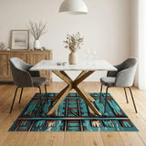 Weathered Teal Railroad Tracks Area Rug