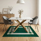 Green Green Framed Grid Geometric Area Rug