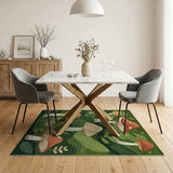 Kids Cartoon Green Whimsical Mushroom Forest Area Rug