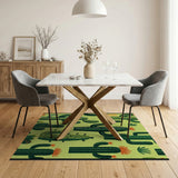 Vibrant Green Cactus Desert Pattern Rug