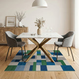 Geometric Blue Green Block Area Rug