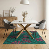 Teal Pink Palm Leaf Area Rug