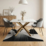 Bold Black White Curved Geometric Rug
